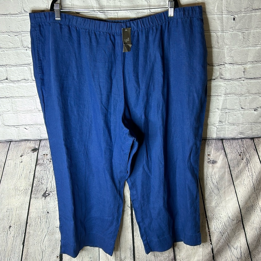 NWT J.Jill 100% linen pants, cropped. Elastic waist.size 3X batik blue